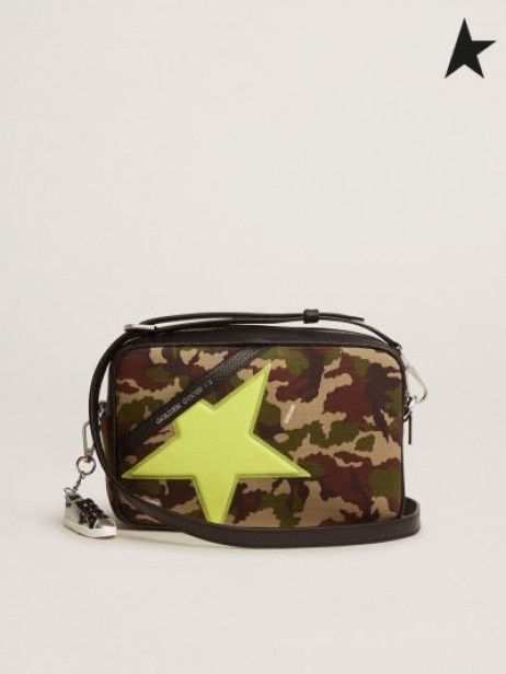 Golden Goose Kamuflasje-print-Stjerners Bag, fluorescerende gul Golden Goose stjerne med fine iriserende glitter kamuflasje Fluorescerende gul