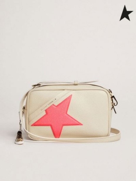 Golden Goose Off-white Star Bag i hamret skinn, fuchsia Golden Goose stjerne med iriserende glitter hvit rød fuchsia