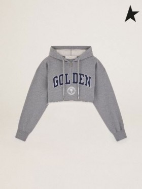 Golden Goose Beskåret Reise samling hette genser i grå med mørke blå Gylne bokstaver grå