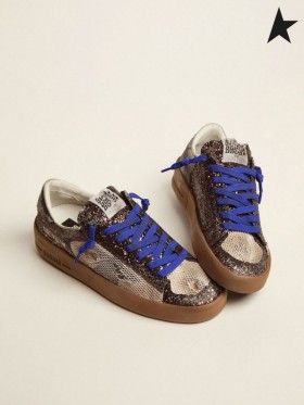 Golden Goose Stardan LAB joggesko med brown glitter øvre og svart crackle skinn stjerners mørk brun svart