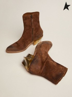 Golden Goose Stjerners boots i brun vart semsket skinn med skulpturelle hæl med en metallisk finish brun