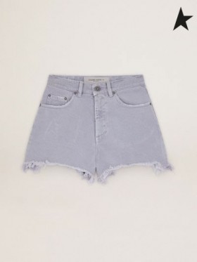 Golden Goose Lavendel-farget denim Reise collection shorts med slitt ut-effekt hem lavendel