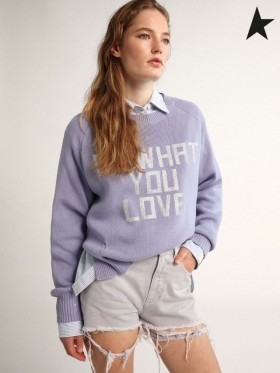 Golden Goose Lavendel-farget denim Reise collection shorts med slitt ut-effekt hem lavendel