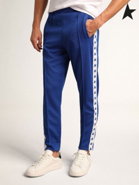 Golden Goose Lys blå Doro-Stjerners samling jogge bukse med hvit stripe og lys blå stjerner på sidene lys blå hvit