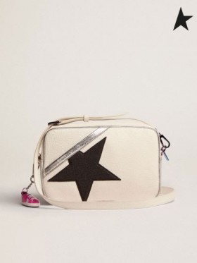 Golden Goose Stjerners Veske i hvitt hamret skinn, metallic silver og sort glitter stjerners hvit