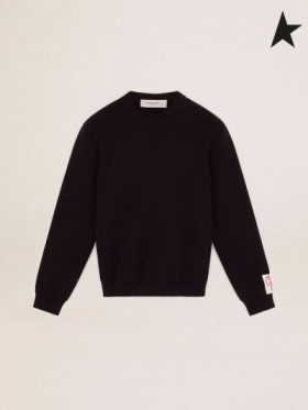 Golden Goose Golden samling round-hals genser i en mørk blå bomull med kontrasterende-logoen på baksiden mørk blå