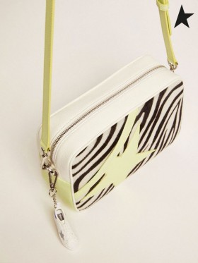 Golden Goose Stjerners Veske i hvitt og lime hamret skinn med zebra-print ponni huden sett og lime-farget skinn stjerners hvitt lys grønn
