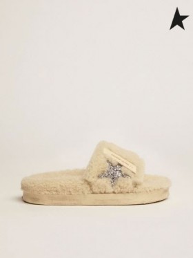 Golden Goose Beige shearling Poolstars joggesko med sølv glitter-stjerners sølv Beige Beige