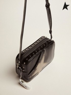 Golden Goose Stjerners Bag laget av svart patent lær og sølv glitter-stjerners Black