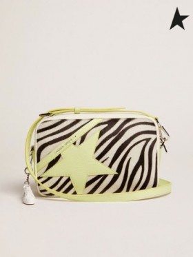 Golden Goose Stjerners Veske i hvitt og lime hamret skinn med zebra-print ponni huden sett og lime-farget skinn stjerners hvitt lys grønn