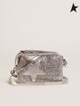 Golden Goose Stjerners Bag laget av sølv slange-print skinn og glitter Slangeskinn