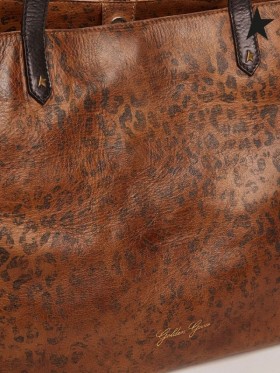 Golden Goose Pasadena Pose med leopard print og kontrasterende sort håndtak leopard gull farge svart