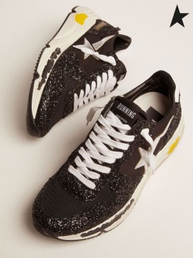 Golden Goose joggesko Eneste sneakers i svart nylon og glitter sølv med laminert skinn-stjerners black