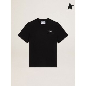 Golden Goose Svart Stjerners collection T-skjorte med kontrast hvit logo og star svart