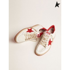 Golden Goose Hvite Ballen Stjerners joggesko i skinn med rød stjerne og hæl kategorien hvit