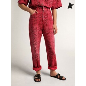 Golden Goose Azalea-farget Reise samling denim bukser med svart leopard print rosa svart