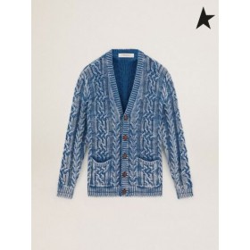 Golden Goose Reise collection cardigan i flettet blå bomull med en stonewashed ferdig blå