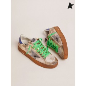 Golden Goose Stardan LAB joggesko i laminert skinn og mesh med en elektrisk blå hæl kategorien svart / Fluorescerende grønne