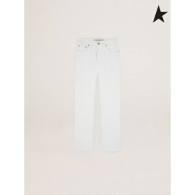 Golden Goose Beskåret Reise samling bukser i hvit bull denim med slitte ut effekten hem hvit