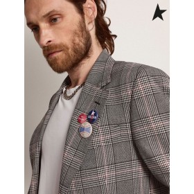 Golden Goose Golden samling single-breasted blazer i grå og hvite Prinsen av Wales sjekk grå hvit
