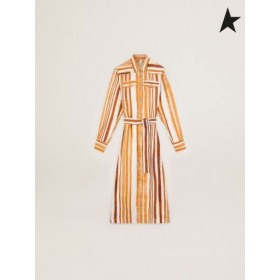 Golden Goose Journey samling Dana skjorte dress med akvarell-effekt vertikal stripe ut Ecru / Terracotta