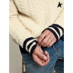 Golden Goose White Journey collection Devon sweater with contrasting blue details Beige white