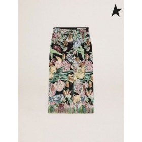 Golden Goose Journey samling Christine jacquard skjørt med blomst collage og frynser rød