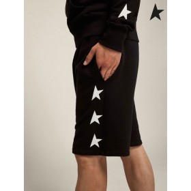 Golden Goose Svart Diego Stjerners samling Bermuda shorts med kontrasterende sort / hvite stjerner