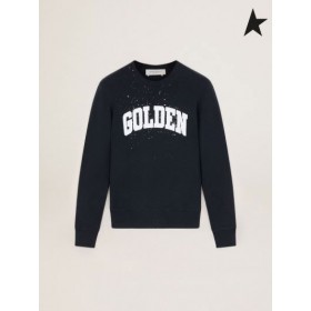 Golden Goose Mørk blå Reise samling Archibald genser med kontrast hvit logo mørk blå