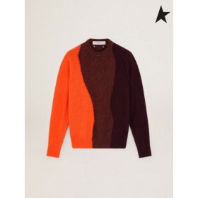 Golden Goose Three-color wool Journey collection Donnel sweater dark brown orange