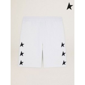 Golden Goose Diego Stjerners samling Bermuda shorts i vintage hvit med kontrasterende sort / hvite stjerner