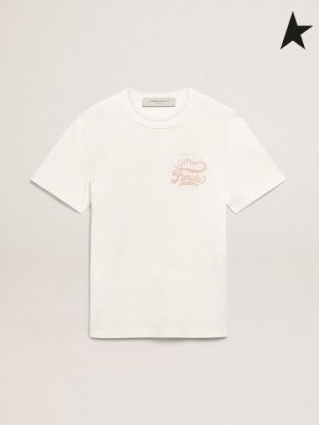 Koszulka Golden Goose White Journey collection z fioletowym podwójnym nadrukiem biały