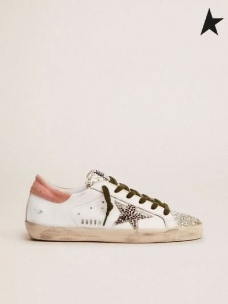 Buty do biegania Golden Goose Super-Star LTD z srebrnym blaskiem i zwierząt nadrukiem ze skóry pony star white silver