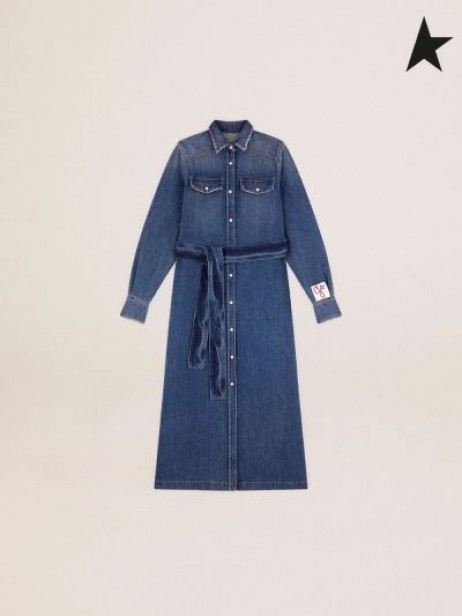 Denim sukienka-koszula Golden Goose kolor niebieski