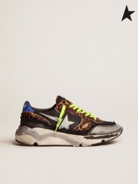 Buty do biegania Golden Goose Sole LTD z czarnej siatki ze wstawkami ze skóry pony meska i srebra laminowanej skóry star black silver blue Beige