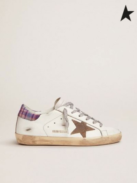 Buty do biegania Golden Goose Super-Star z kolorowym żakard stroikiem na obcasie i zamszowej gwiazdą z змеиным nadrukiem biały