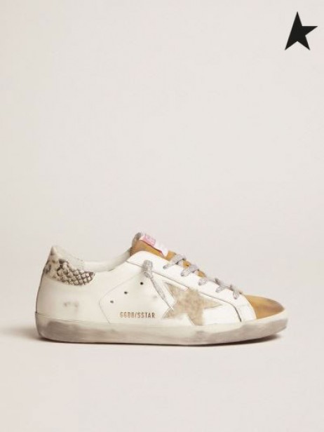 Суперзвездные trampki Golden Goose z wełny owczej ze змеиным nadrukiem na obcasie z białej wężowej skóry