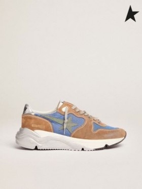 Buty do biegania Golden Goose na podeszwie z jasno-niebieski siatki z замшевыми akcentami tytoniu kolory i zamszowej gwiazdą w stylu wojskowym jasno-niebieski czerwono-zielony