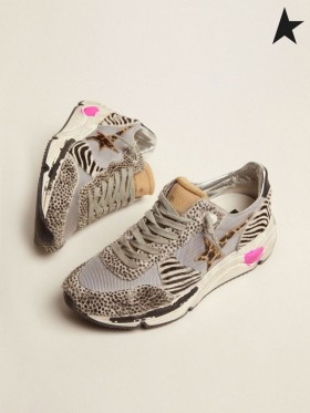 Buty do biegania Golden Goose Buty na podeszwie z siatki i lamparciej skóry pony z nadrukiem zwierząt