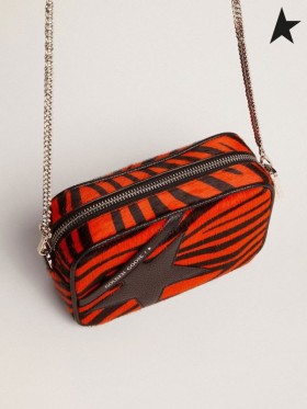 Torba Golden Goose Mini Star z pomarańczowej skóry pony z тигровым nadrukiem i czarną skórzaną gwiazdą black orange