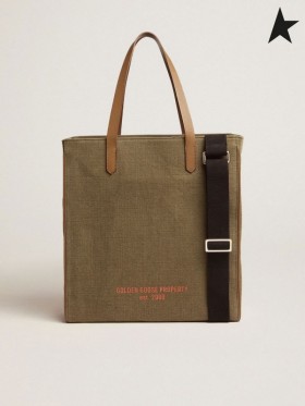 Torba Golden Goose North-South California z wojskowo-zielonego płótna koloru kawy