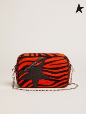 Torba Golden Goose Mini Star z pomarańczowej skóry pony z тигровым nadrukiem i czarną skórzaną gwiazdą black orange