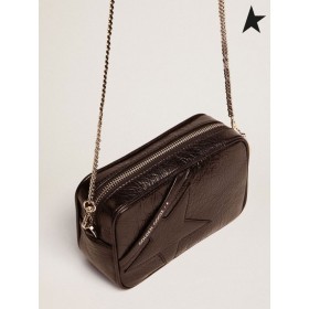 Torba Golden Goose Mini Star z błyszczącej czarnej skóry z czarną gwiazdą ton w ton