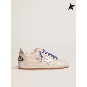 Buty do biegania Golden Goose Ball Star LTD z białej skóry nappa ze srebrnym laminowanej skórzanej gwiazdką i каблучным stroikiem bieli w kolorze srebrnym