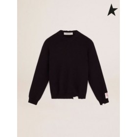 Sweter z okrągłym dekoltem Golden Goose Golden collection z ciemno-niebieskiego bawełny zużyta traktowaniem w kolorze granatowym