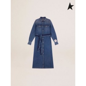 Denim sukienka-koszula Golden Goose kolor niebieski