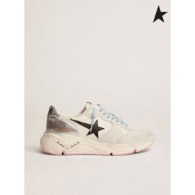 Buty do biegania Golden Goose Sole LTD z białej siatki i zamszu z srebrnym genialny каблучным stroikiem i czarną skórzaną gwiazdą biały czarny srebrno-czerwony