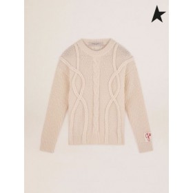 Sweter z okrągłym dekoltem Golden Goose z białej wełny Beżowo-biały