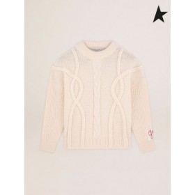 Sweter z okrągłym dekoltem Golden Goose z białej wełny Beżowo-biały