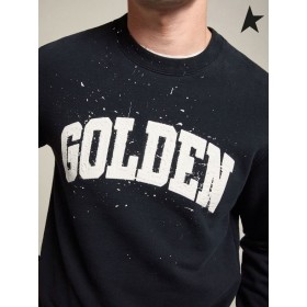 Bluza Golden Goose Dark blue Journey collection Archibald z kontrastowym białym logo w kolorze granatowym
